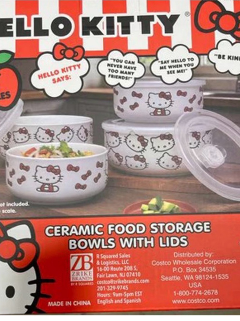 Hello Kitty Ceramic Food Storage Bowls with Lids - White